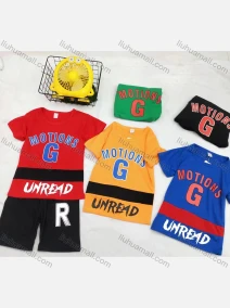 Wholesale Boy's Casual Letter Print Round Neck Short Sleeve Tee & Shorts 2 Piece Set, LIUHUA CLOTHING WHOLESALE
