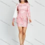 Wholesale Women's Casual Long Sleeve Crew Neck Tie Dye Print Bodycon Short Dress preview