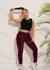 Wholesale Women's Casual Plain Chain Decro Drawstring Zip Sweatpants - Liuhuamall