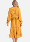 Wholesale Women's Casual 3/4 Sleeve Lace Up Ruched Ruffle Hem Midi Dress With Belt FL8062# - Liuhuamall