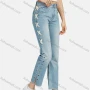 Wholesale Women's Fashion Plain Lace Up Metal Ring Side Wash Distressed Pocket Jeans 970720# preview