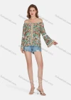 Wholesale Women's Casual Vintage Off Shoulder Allover Print Long Sleeve Tassel Blouse E3106# - Liuhuamall