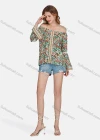 Wholesale Women's Casual Vintage Off Shoulder Allover Print Long Sleeve Tassel Blouse E3106# - Liuhuamall