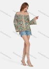 Wholesale Women's Casual Vintage Off Shoulder Allover Print Long Sleeve Tassel Blouse E3106# - Liuhuamall