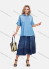 Wholesale Women's Casual Light Wash Drop Shoulder Button Down Loose Fit Blouse - Liuhuamall