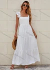 Wholesale Women's Casual Square Neck Swiss Dots Print Tie Back Ruffle Hem Maxi Dress - Liuhuamall