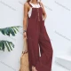 Wholesale Women's Casual Plain Ruched Patch Pocket Loose Wide Leg Overall Jumpsuits Wine Clothing Wholesale Market Liuhua