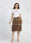 Wholesale Women's Chiffon Embroidery Lace Layered Ruched Knee Length Skirt - Liuhuamall