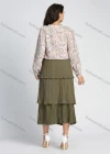 Wholesale Women's Chiffon Allover Floral Print Lantern Sleeve Tie Neck Ruffle Trim Blouse - Liuhuamall