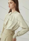 Wholesale Women's Elegant Long Sleeve Crew Neck Ruched Plain Blouse - Liuhuamall
