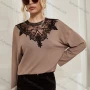 Wholesale Women's Elegant Long Sleeve Lace Embroidery Neck Plain Blouse A21286X# preview