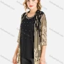 Wholesale Women's Spring Striped Folkloric Print Half Sleeve Mesh Cardigan preview