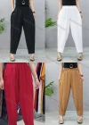 Wholesale Women's Elastic Waist Plain Loose Fit Button Decor Carrot Pants 2186# - Liuhuamall