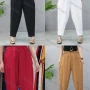 Wholesale Women's Elastic Waist Plain Loose Fit Button Decor Carrot Pants 2186# preview