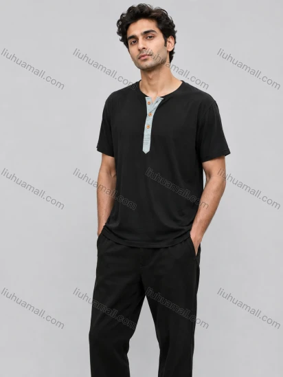 Wholesale Men's Casual Relaxed Fit Short Sleeve Henley T-Shirt #LHB006
