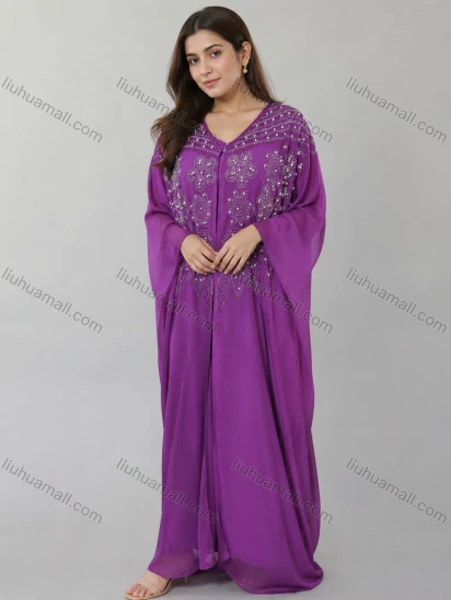 Wholesale Women's Evening Elegant Beaded Embroidered Long Sleeve Kaftan Dress #LHB005