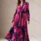 Wholesale Women's Casual Elegant Floral Print Long Sleeve Maxi Dress #LHB003 Rose Red Clothing Wholesale Market Liuhua