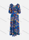 Wholesale Women's Casual V Neck 3/4 Sleeve Allover Print Lace Up Back Maxi Dress - Liuhuamall