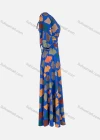 Wholesale Women's Casual V Neck 3/4 Sleeve Allover Print Lace Up Back Maxi Dress - Liuhuamall