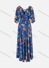 Wholesale Women's Casual V Neck 3/4 Sleeve Allover Print Lace Up Back Maxi Dress - Liuhuamall