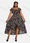 Wholesale Women's Cold Shoulder Cap Sleeve Froral Print Midi Dress A09# - Liuhuamall