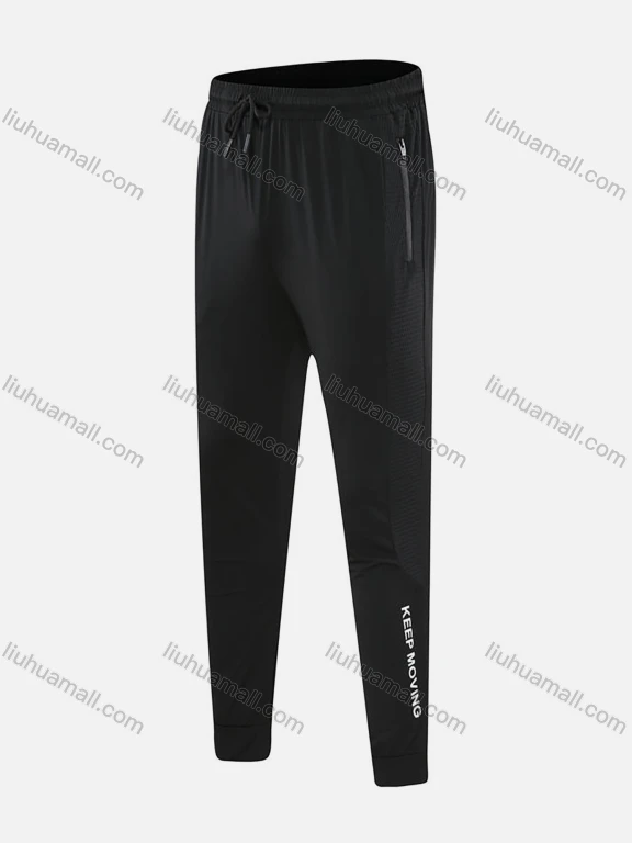 Wholesale Men's Casual & Sporty Striped Letter Print Drawstring Elastic Waist Ankle Length Joggers 1205#