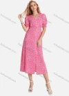 Wholesale Women's Casual Allover Print Ruched Ruffle Trim Button Decor V Neck Split Hem Midi Dress FL8070# - Liuhuamall