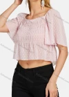 Wholesale Women's Causal Square Neck Solid Swiss Dot Crop Blouse A1625-9486# - Liuhuamall
