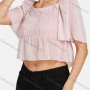Wholesale Women's Causal Square Neck Solid Swiss Dot Crop Blouse A1625-9486# preview