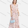 Wholesale Women's Casual Sleeveless Ruffle Trim Floral Print Drawstring Maxi Tank Dress 006# preview