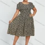 Wholesale Women's Plus Size Casual Cotton Round Neck Layered Short Sleeve Cutout Allover Floral Print Midi Dress preview