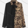 Wholesale Women's Casual Splicing Colorblock Leopard Print Bow Tie Button Down Long Sleeve Blouse preview