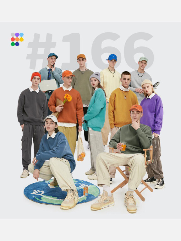 Men's Basics Plain Long Sleeve Thick Fleece Crewneck Pullover Sweatshirts 166W17#, Clothing Wholesale Market -LIUHUA, 
