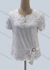 Wholesale Women's Casual Notched Neck Short Sleeve Appliques Buckle Decro Blouse - Liuhuamall