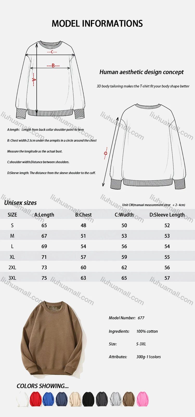 Wholesale Men's Casual Plain Crew Neck Long Sleeve Sweatshirt 677#