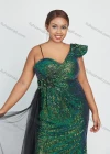 Wholesale Women's Elegant One Shoulder V-Neck Gradient Sequin Lace Mermaid Floor Length Evening Dress - Liuhuamall