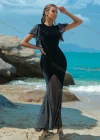 Wholesale Women's Elegant Fashion Plain Splicing Crew Neck Short Sleeve Bodycon Mermaid Cocktail Evening Maxi Dress - Liuhuamall