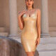 Women's Sexy Fashion Plain Plunge Neck Straps Sleeveless Bodycon Cocktail Short Dress Gold Clothing Wholesale Market -LIUHUA