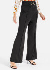 Wholesale Women's High Waist Buckle Belted Solid Flared Trousers - Liuhuamall