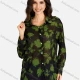 Wholesale Women's Casual Leaves & Floral Print Buttons Down Long Sleeve Shirt Dark Green Clothing Wholesale Market Liuhua