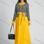 Wholesale Women's Quarter Zip Long Sleeve Round Neck Houndstooth Splicing A-line Maxi Dress With Belt preview