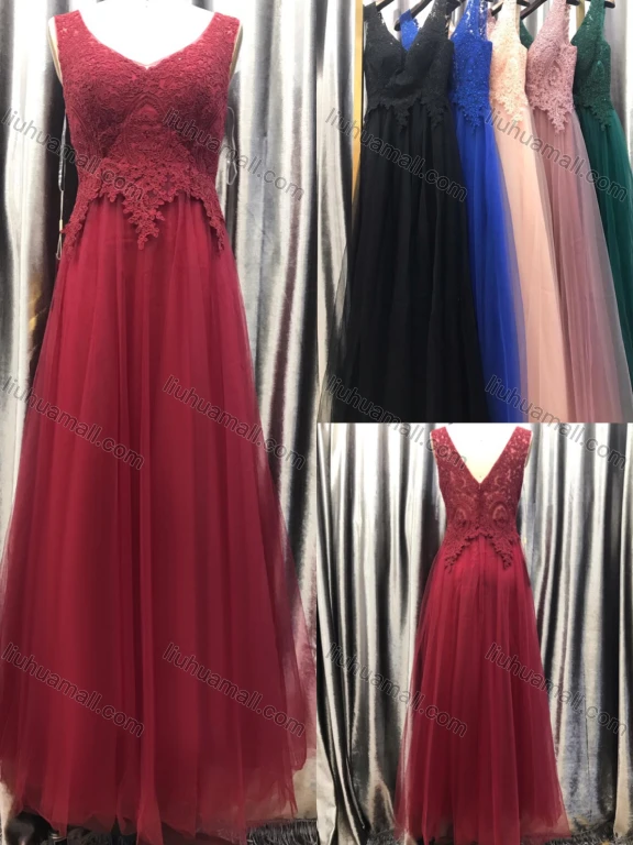 Wholesale Women's Glamorous Plain V Neck Appliques Lace Pearl Decor Splicing Maxi Bridesmaid Dress K068#