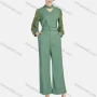 Wholesale Women's Elegant Mock Neck Cut Out Guipure Lace Long Sleeve Wide Leg Ankle Length Jumpsuit With Belt preview