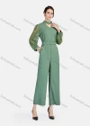 Wholesale Women's Elegant Mock Neck Cut Out Guipure Lace Long Sleeve Wide Leg Ankle Length Jumpsuit With Belt - Liuhuamall