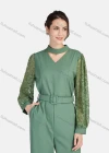 Wholesale Women's Elegant Mock Neck Cut Out Guipure Lace Long Sleeve Wide Leg Ankle Length Jumpsuit With Belt - Liuhuamall