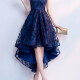Women's Elegant Appliques Off Shoulder High Waist High Low Hem Midi Evening Dress Blue Clothing Wholesale Market -LIUHUA