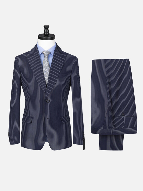 Men's Formal Lapel Single Breasted Striped Flap Pockets Blazer Jacket & Pants 2 Piece Set QH58746#, Clothing Wholesale Market -LIUHUA, 