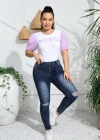 Wholesale Women's Casual Crew Neck Puff Sleeve Letter Colorblock Top - Liuhuamall