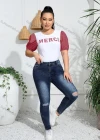 Wholesale Women's Casual Crew Neck Puff Sleeve Letter Colorblock Top - Liuhuamall