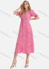 Wholesale Women's Casual Allover Print Ruched Ruffle Trim Button Decor V Neck Split Hem Midi Dress FL8070# - Liuhuamall